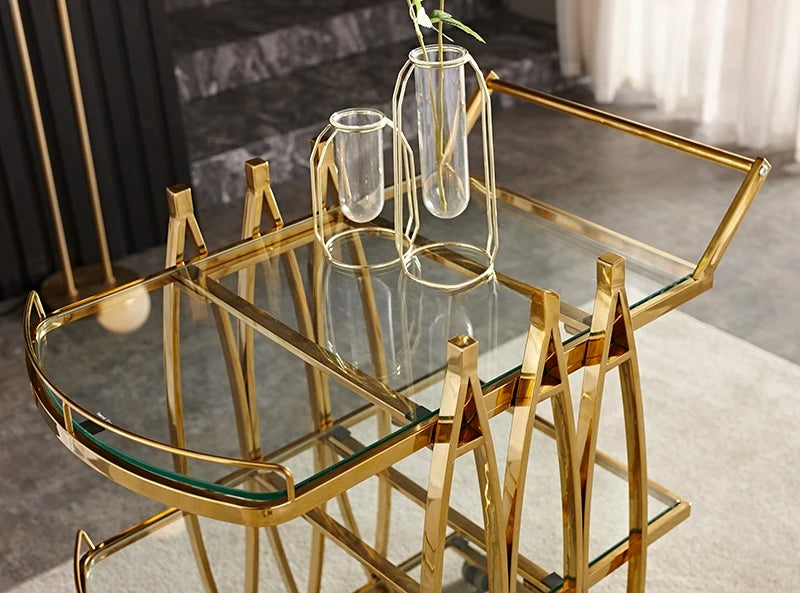 Inttox-🛒✨ Chariot à Thé à Cadre Doré – Élégance Pratique pour Hôtels & Maisons de Prestige 🍷☕