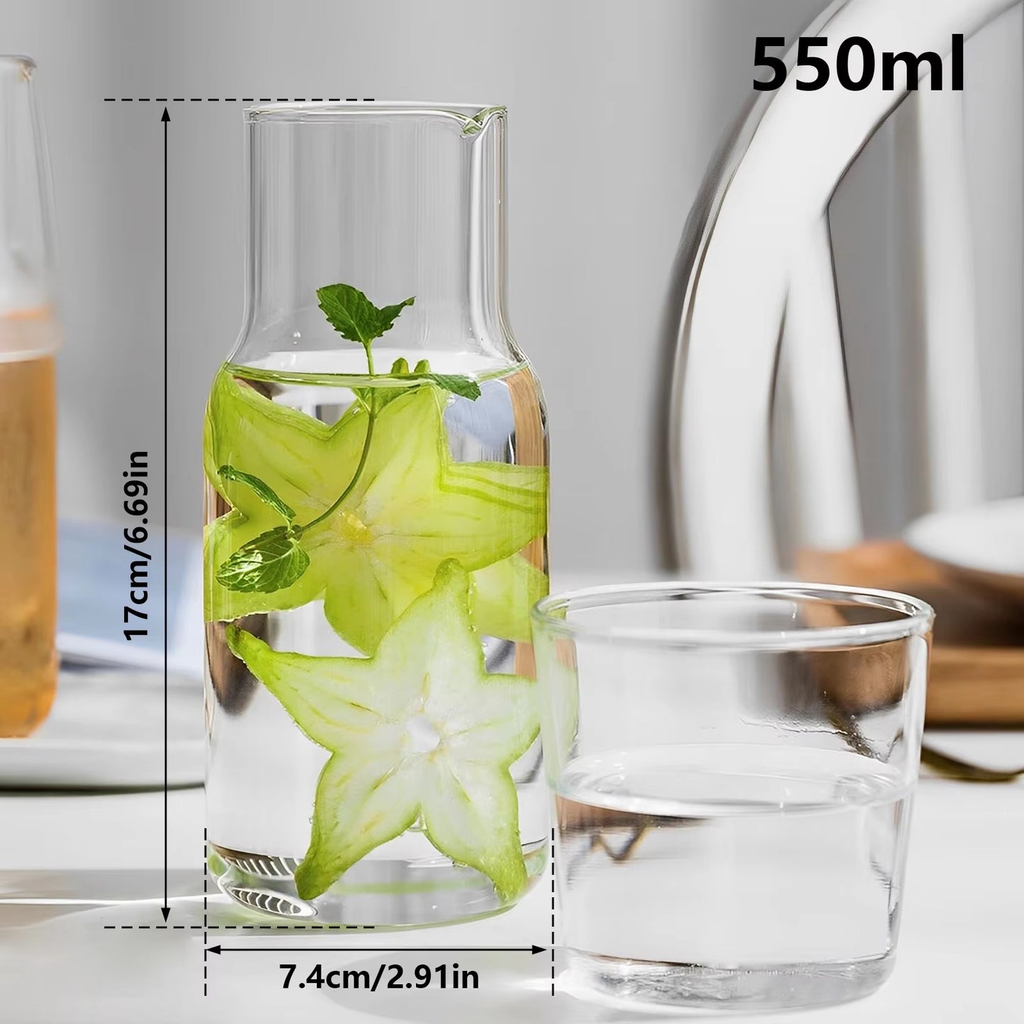 Inttox-Ensemble de Bouteilles d'Eau en Verre avec Tasse – 550 ml