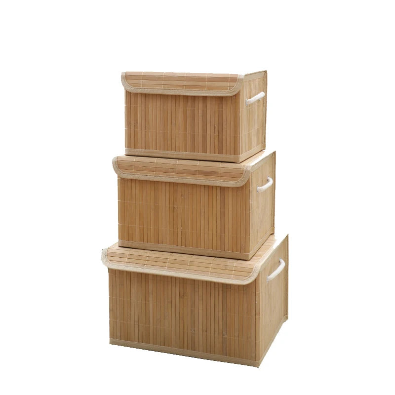 Inttox-Ensemble de 3 Paniers de Rangement Rectangulaires en Bambou avec Couvercles 🌿🪵