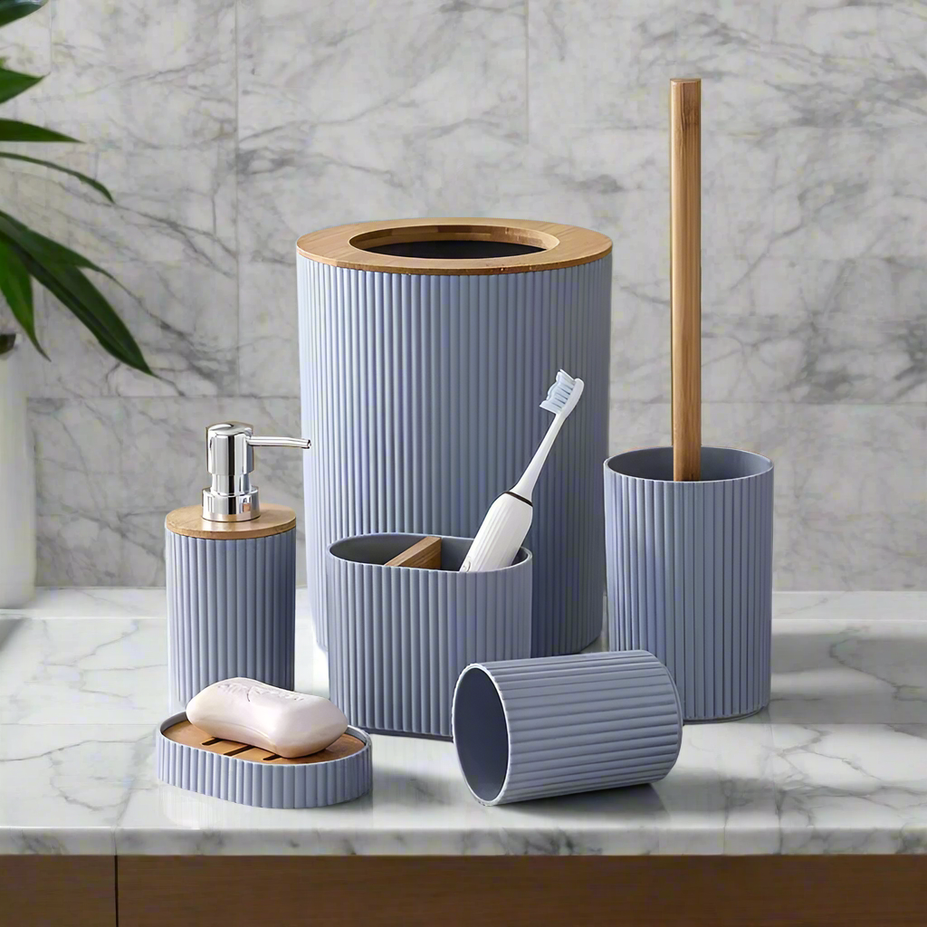 Inttox-🚿 Ensemble d'Accessoires de Salle de Bain en Bambou – 7 Pièces 🪵✨