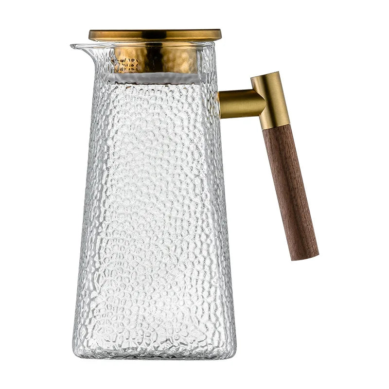 Inttox-Pichet en verre borosilicaté avec poignée en laiton 🫖 | Bouteille d'eau chaude et froide avec couvercle