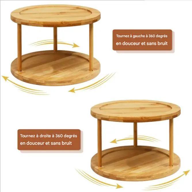 Inttox- Étagère de Rangement en Bambou 🌿 – Double Rotation pour Pots à Épices