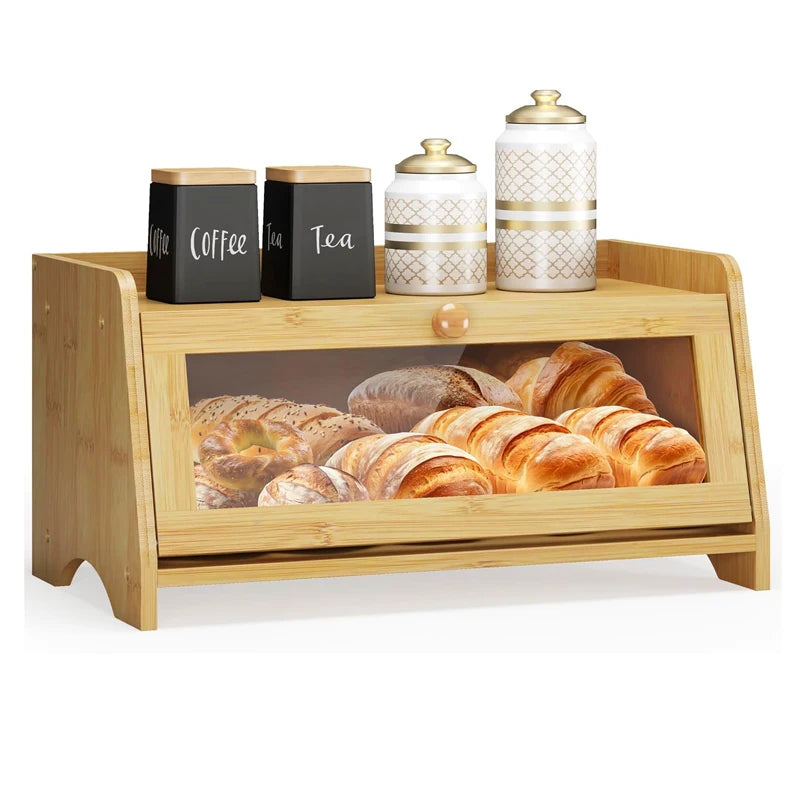 Inttox-🍞🪵 Boîte à Pain en Bambou – Design Moderne & Fenêtre Transparente 🌿