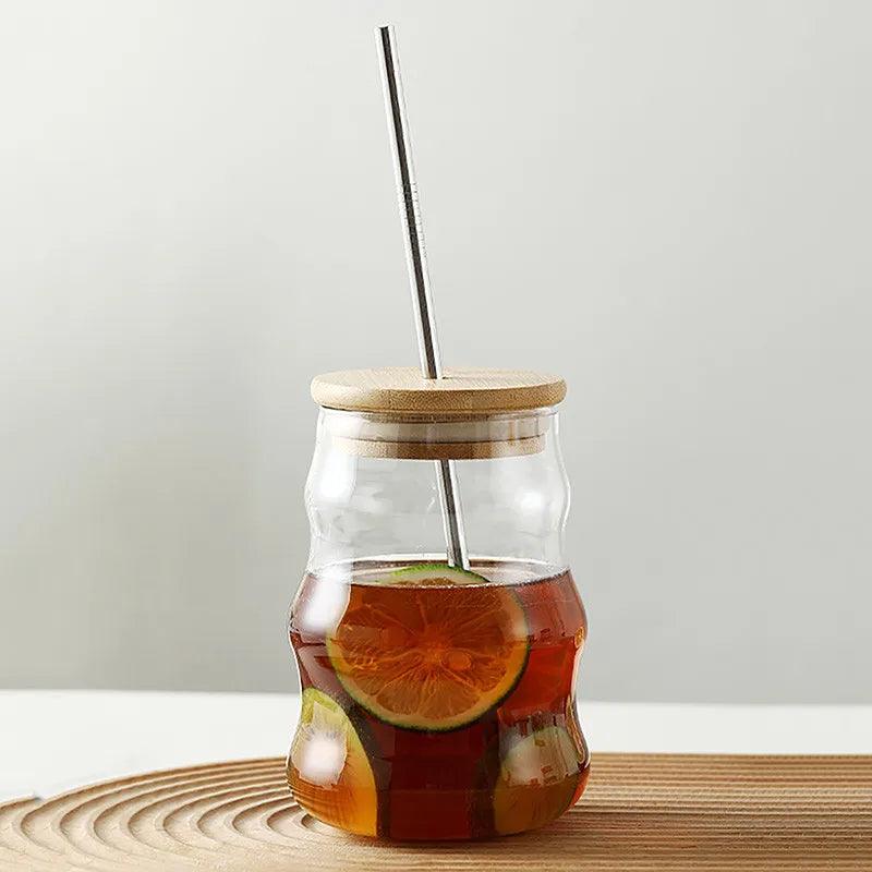 Verre Canette Avec Couvercle Et Paille, 4Pcs 600Ml-20Oz Verre Bubble Tea Avec Paille