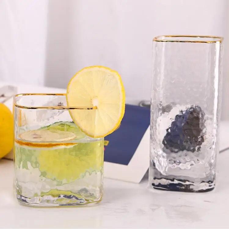 Inttox-Tasses en verre carrées de style japonais avec bord doré – 6 piece