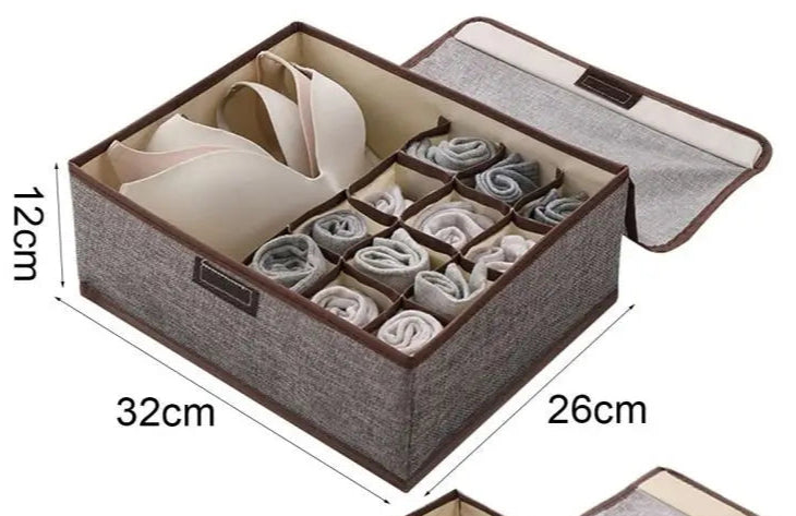 Inttox-🧦 Organisateur de Sous-vêtements 3-en-1 Pliable en Lin 🗂️🧺