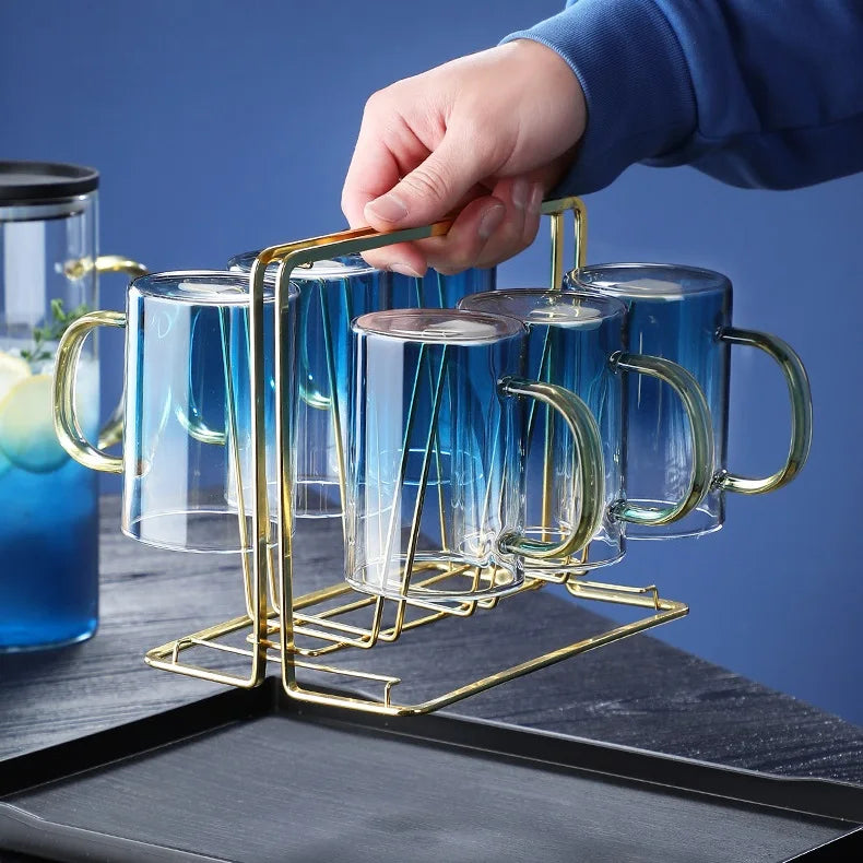 Inttox-Bouilloire à Eau Froide en Verre de Haute Qualité avec Couvercle et Ensemble de Tasses 7 piece