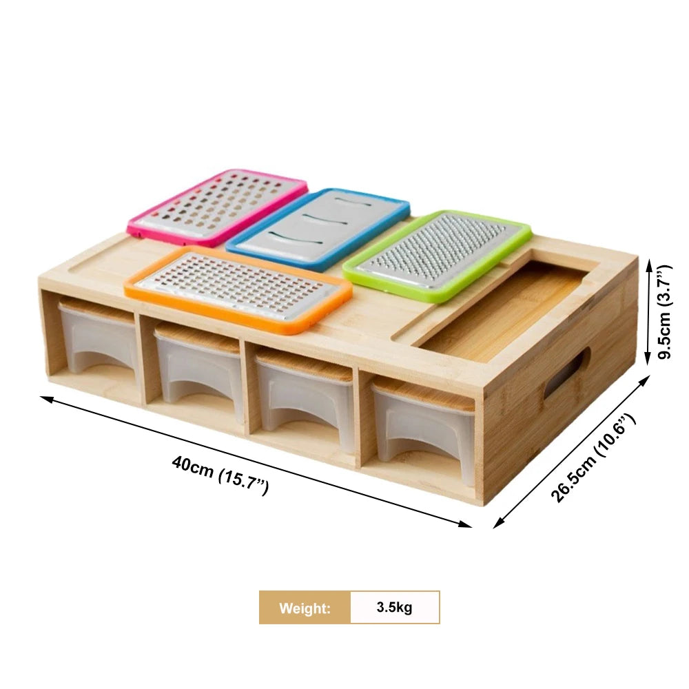 Inttox-🔪🌿 Planche à Découper en Bambou – Moderne & Multifonctionnelle avec Contenants et Râpes