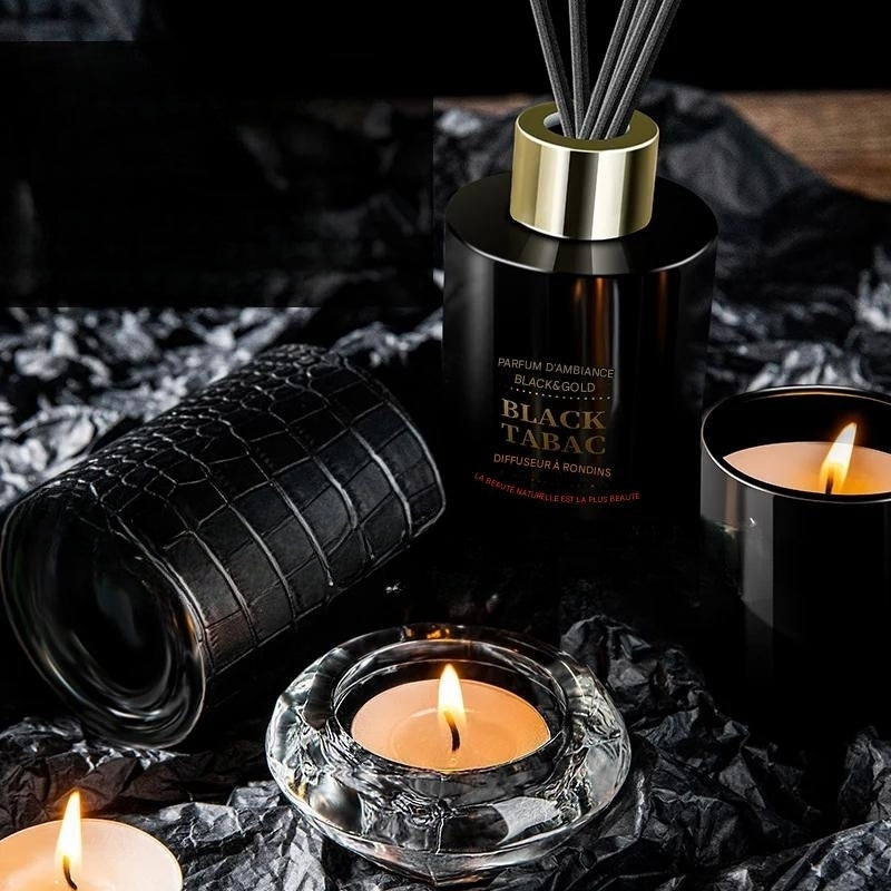 Inttox-🕯️✨Bougie Noire & Diffuseur de Luxe avec Plateau en Bois 🪵