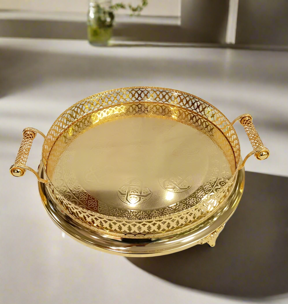 Inttox-✨ Plateau Royal Askot en Métal Doré - Élégance et Raffinement 🌟