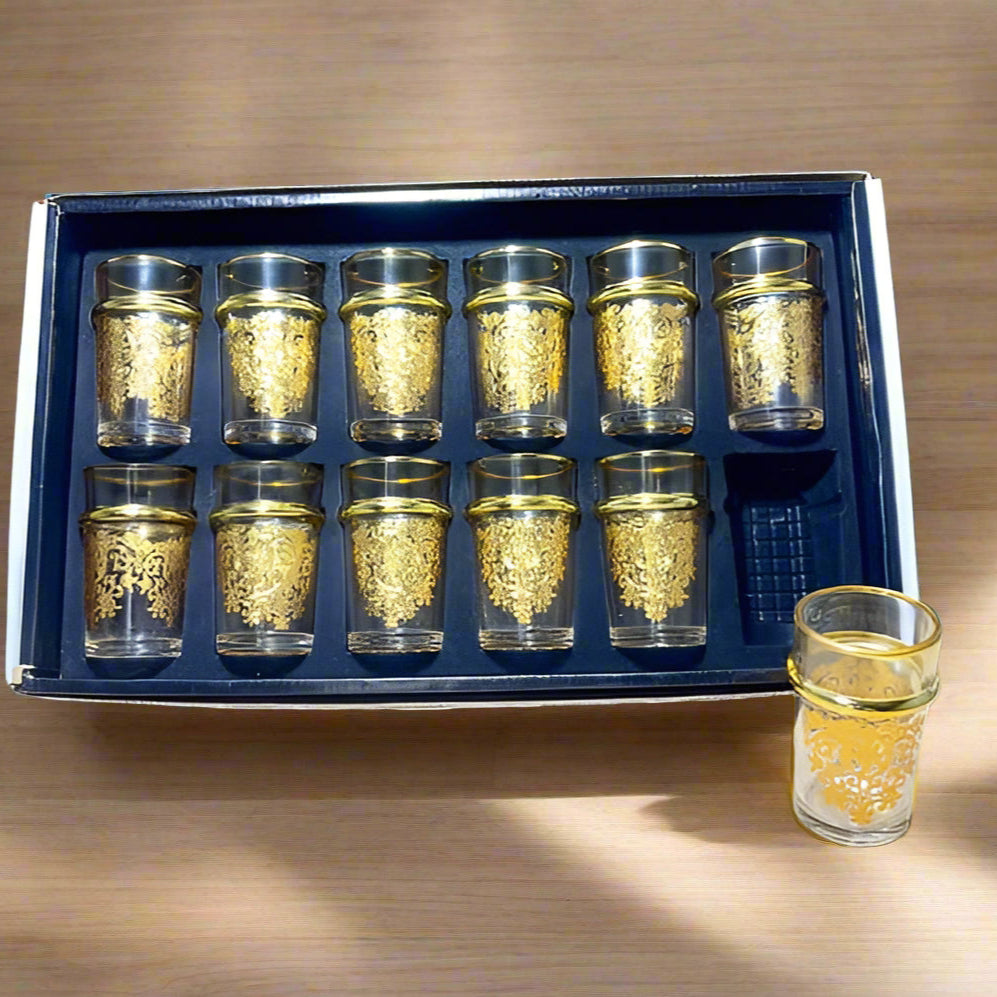 Inttox-🥂✨ Ensemble de 12 Verres Marocains Dorés – Luxe et Tradition 🌟