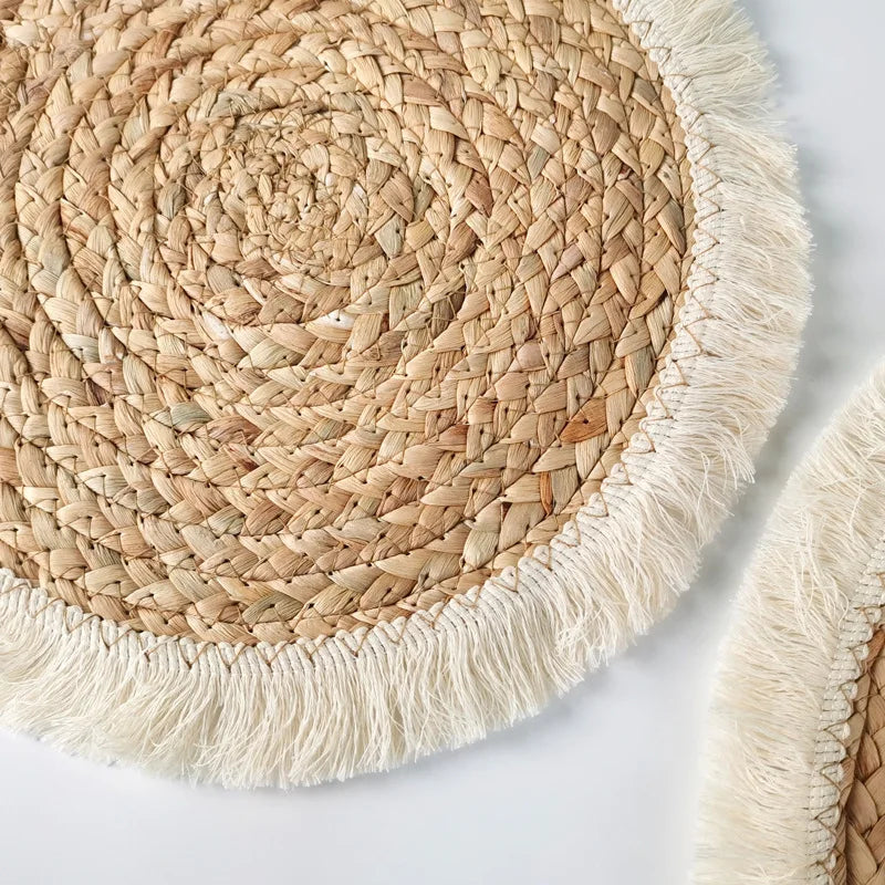 Inttox-Vente en Gros de Napperons en Herbe de Courge avec Dessous de Verre Rond à Pompon