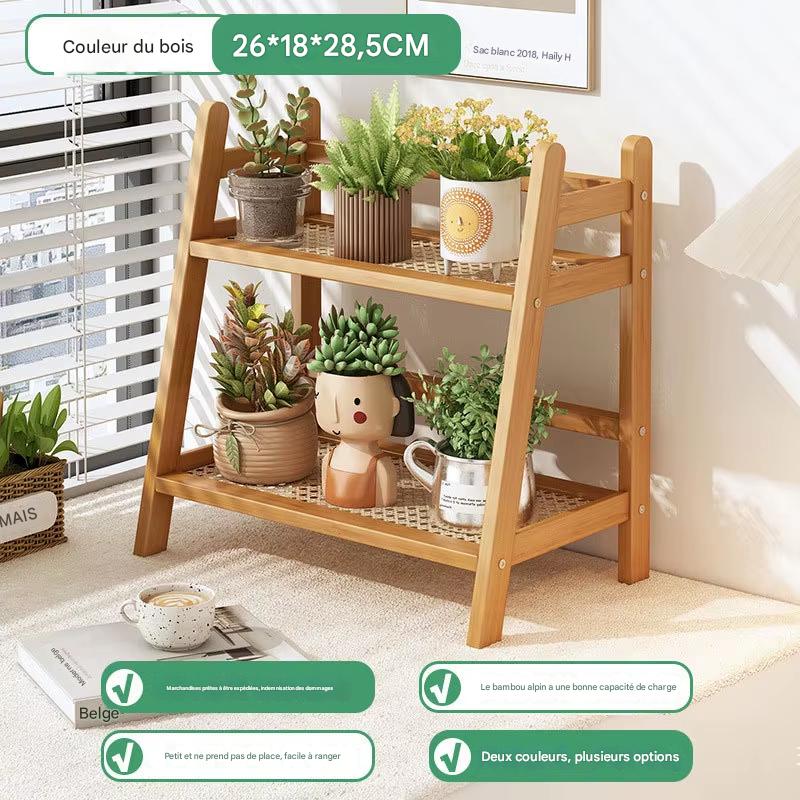 Inttox-🧺✨ Étagère Double en Rotin Antique 🌿📚