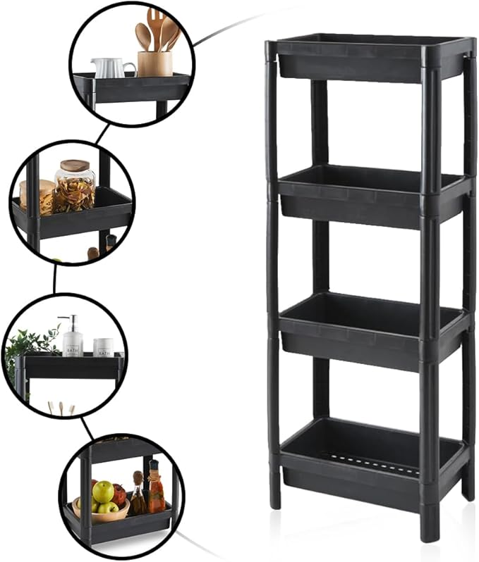 Inttox-🗃️ Étagère de Rangement 4 Niveaux – Plastique Robuste & Polyvalent 💪