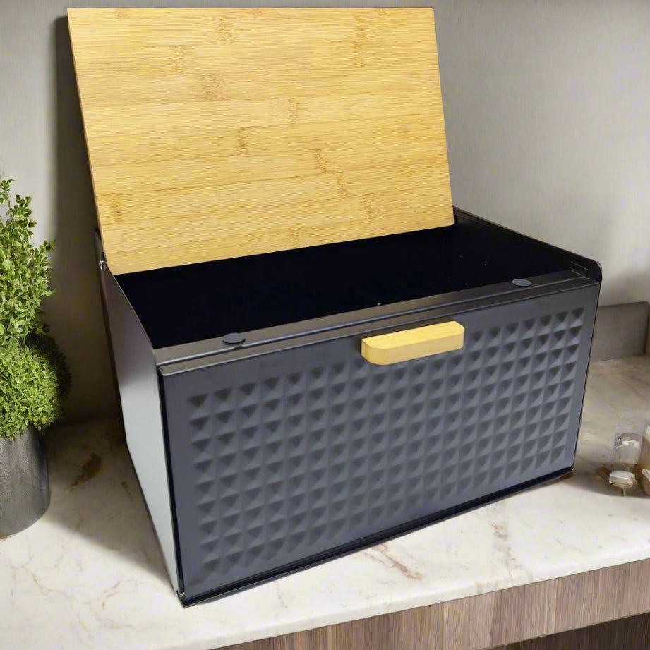 Inttox-🍞🪵 Boîte à Pain en Métal & Bambou