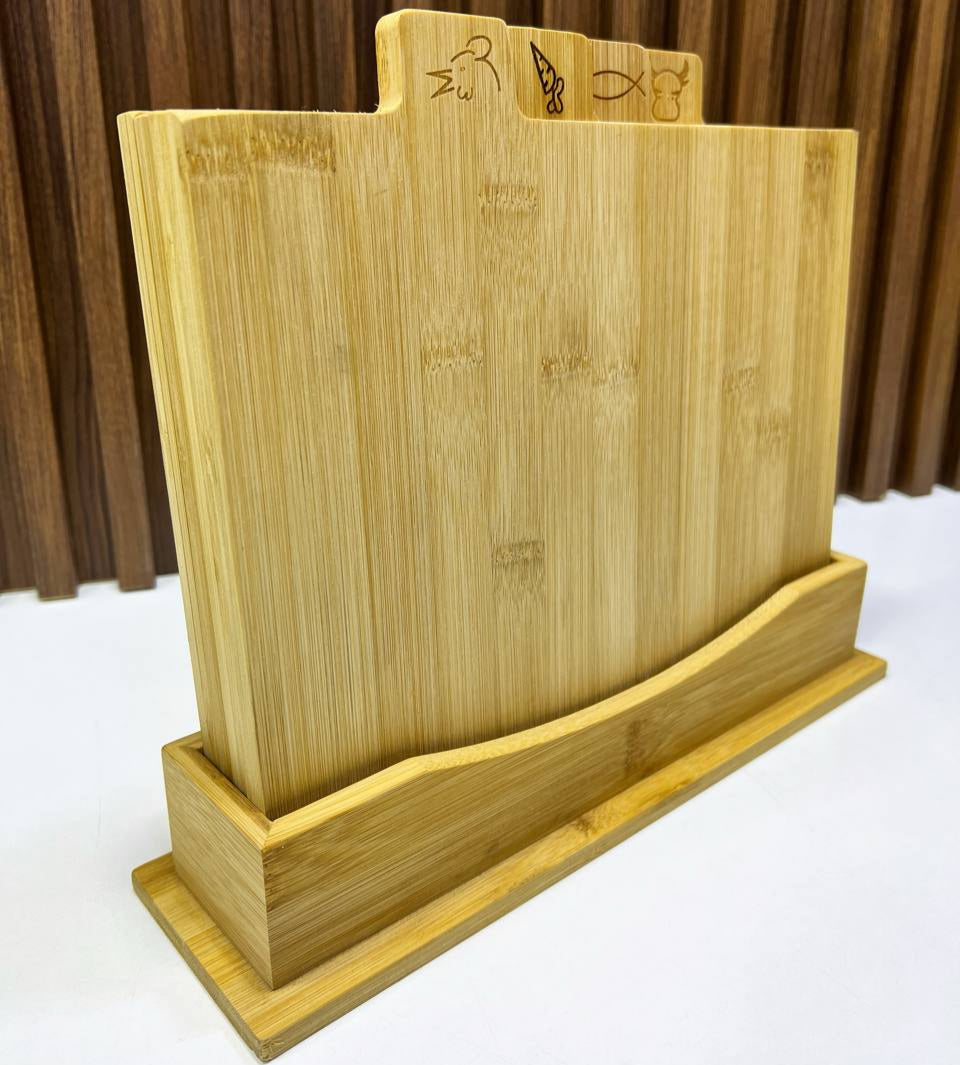 Inttox-🔪🌿 Set de 4 Planches à Découper en Bambou avec Support