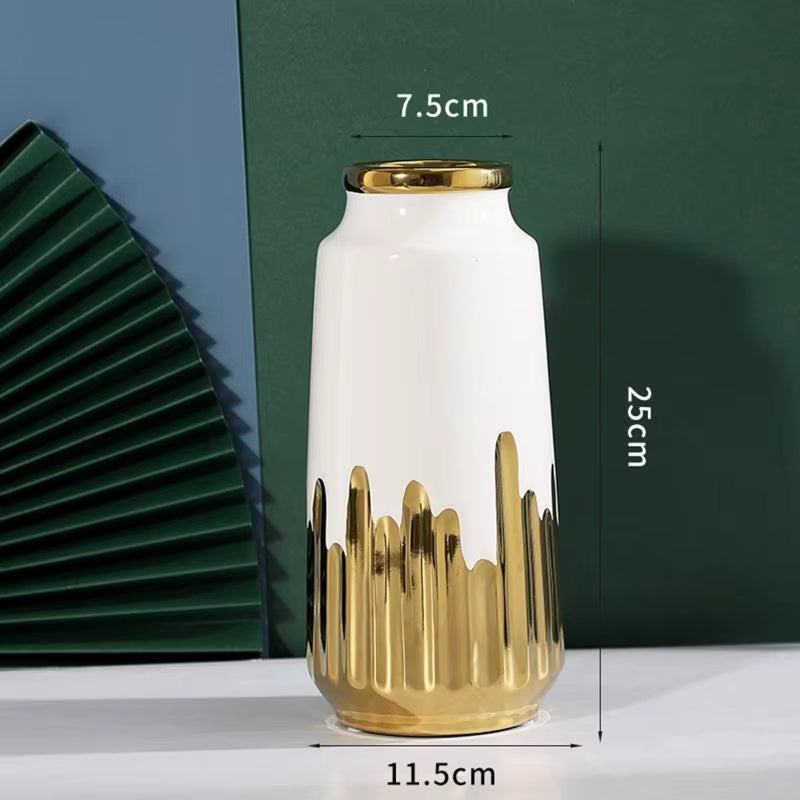 Inttox-Vase en Céramique Or & Blanc🌱⚡ | Arrangement Floral Décoratif Moderne & Luxueux