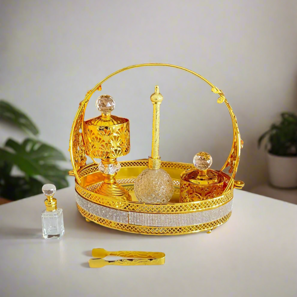 Inttox-🌸✨ Ensemble de Poêle d'Aromathérapie Oriental – Panier Doré 🕌🌿