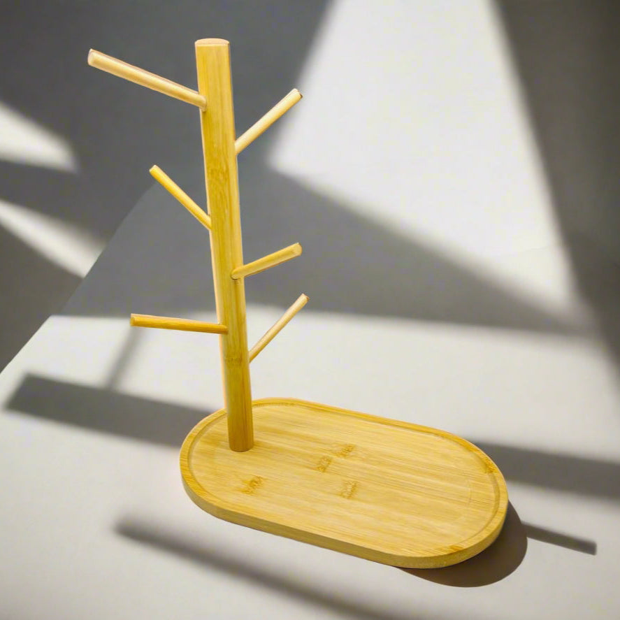 Inttox-🌿 Porte-Tasses en Bois de Bambou – Support Mug Arbre Design Naturel ☕🌱