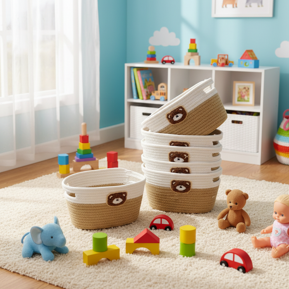 Inttox-Panier de Rangement en Corde de Coton Tissé