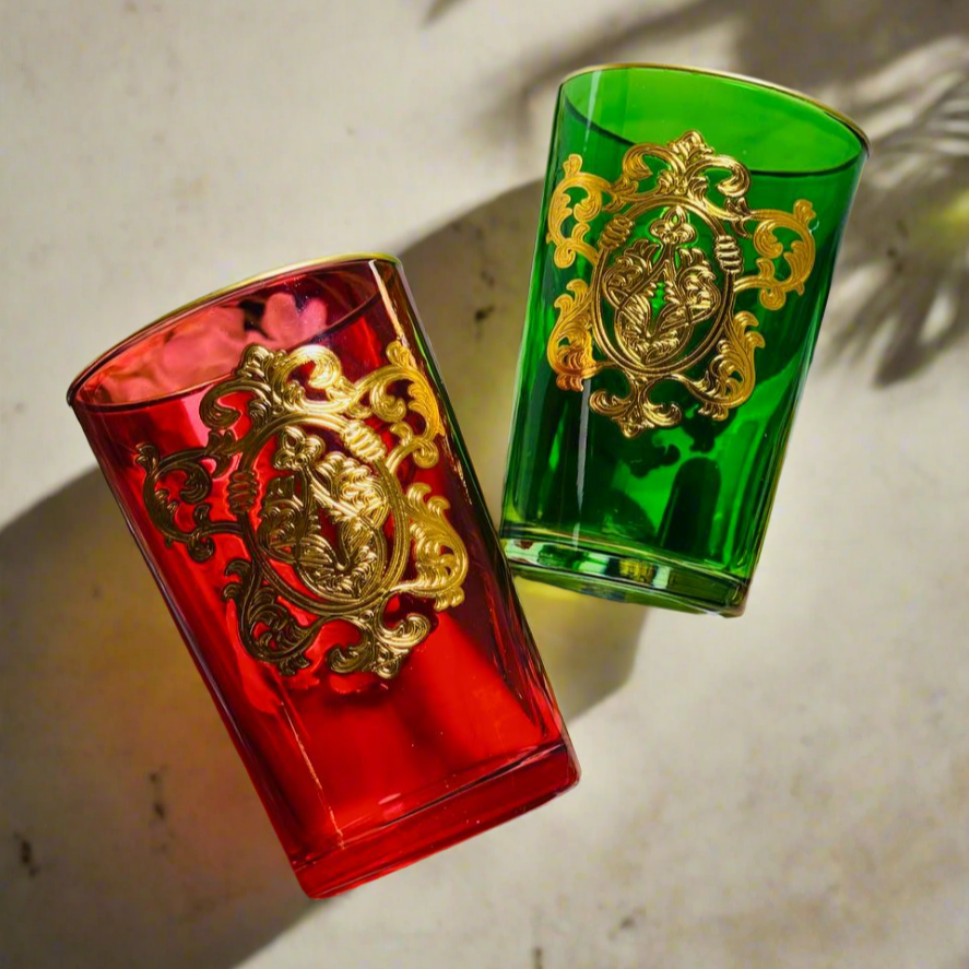 Inttox-🌈 Ensemble de 12 Verres à Thé Colorés avec Motifs Dorés ✨☕