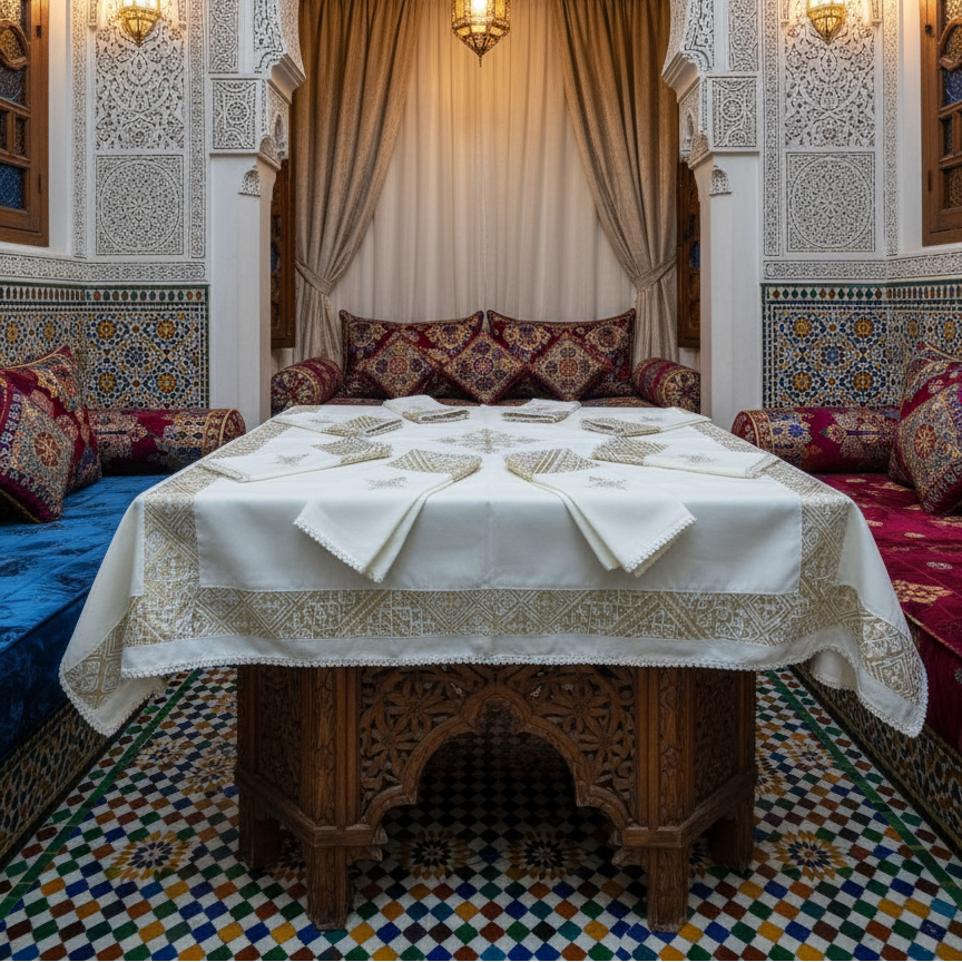 Inttox-🕌 Nappe Marocaine Brodée avec 8 Serviettes 🧵✨