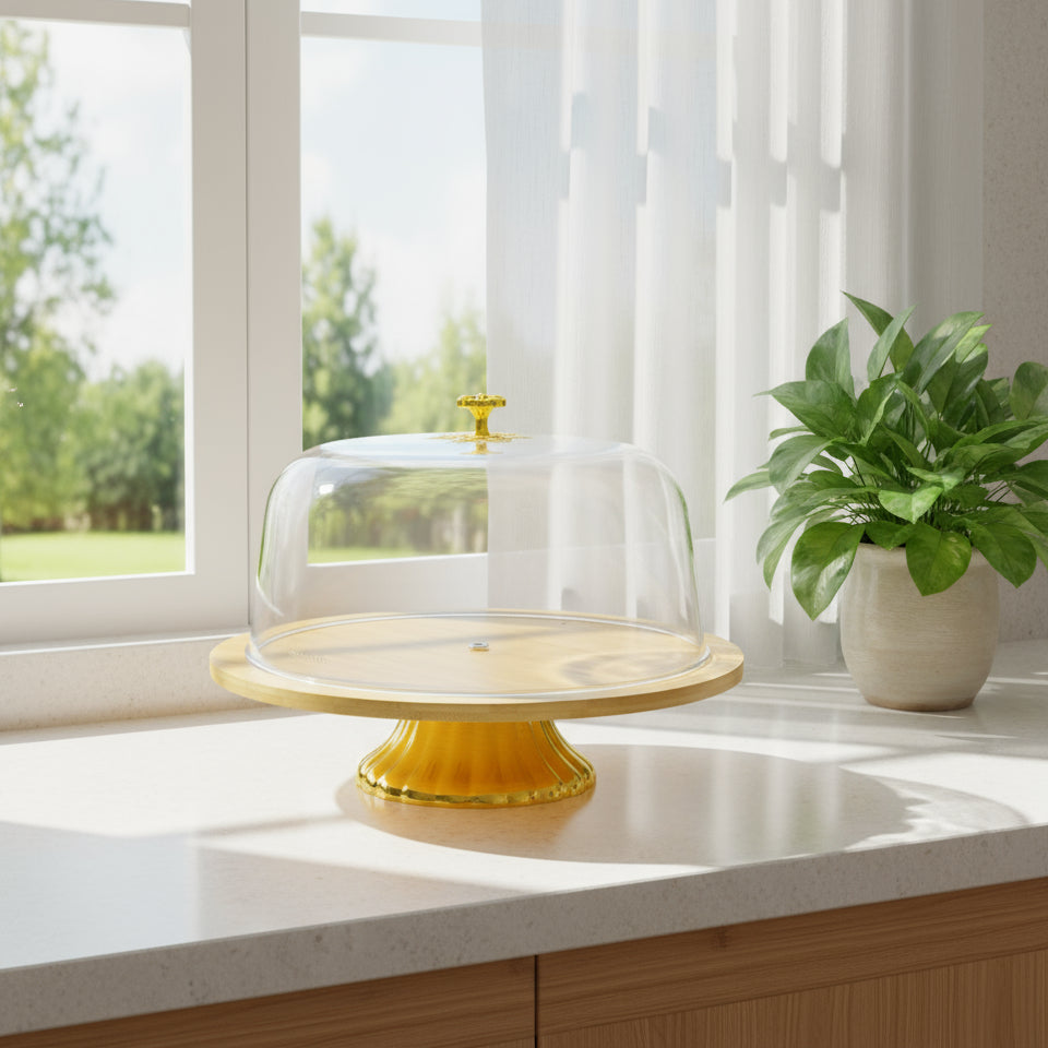 Inttox-🍰 Cloche à gâteau élégante avec base en bambou