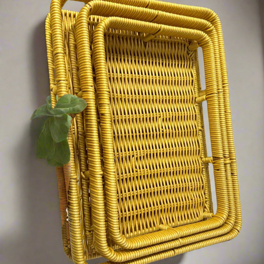 Inttox-🧺 Ensemble de Plateaux en Rotin Tressé | Lot de 3 | Accessoires Naturels pour Cuisine & Décoration 🌿