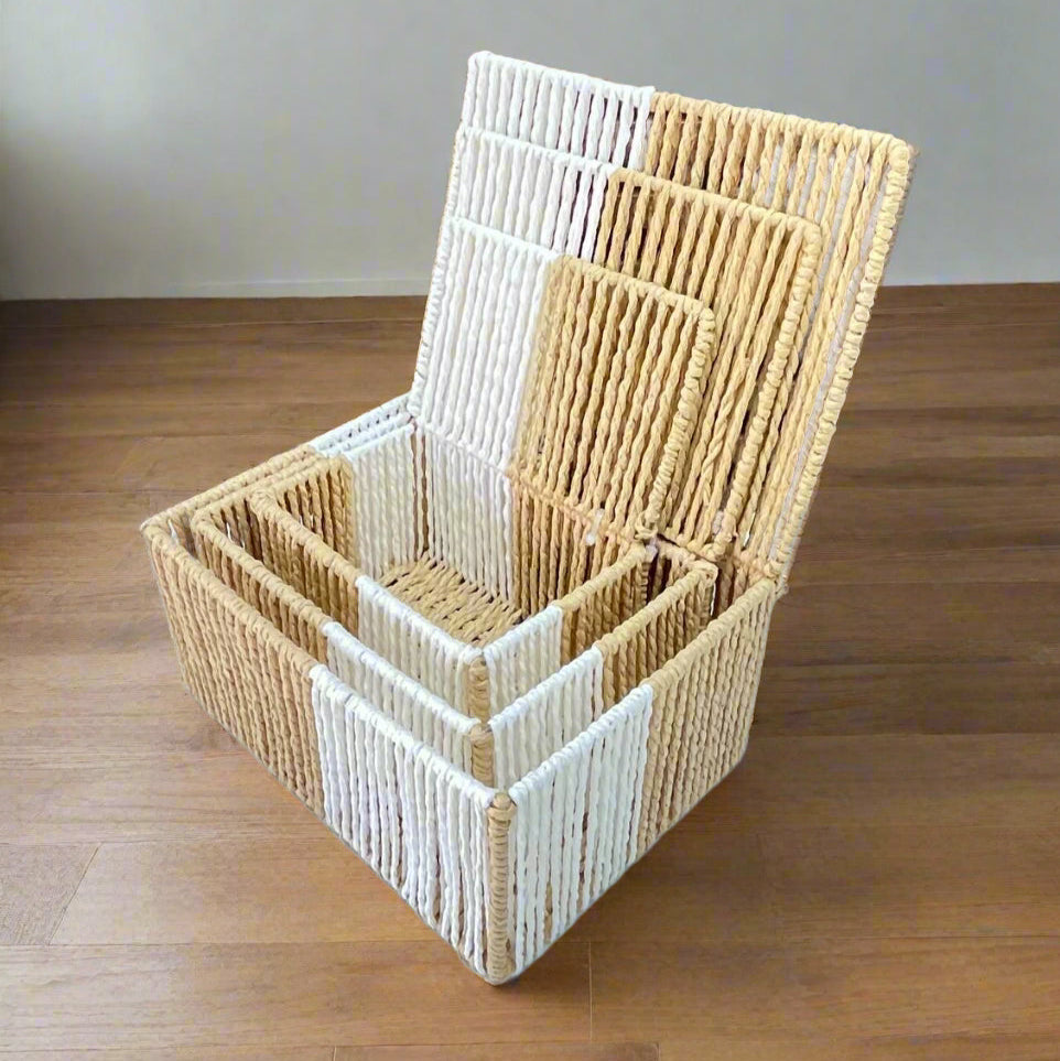 Inttox-🧺 Set de 3 Boîtes de Rangement Bicolores – Inttox ✨