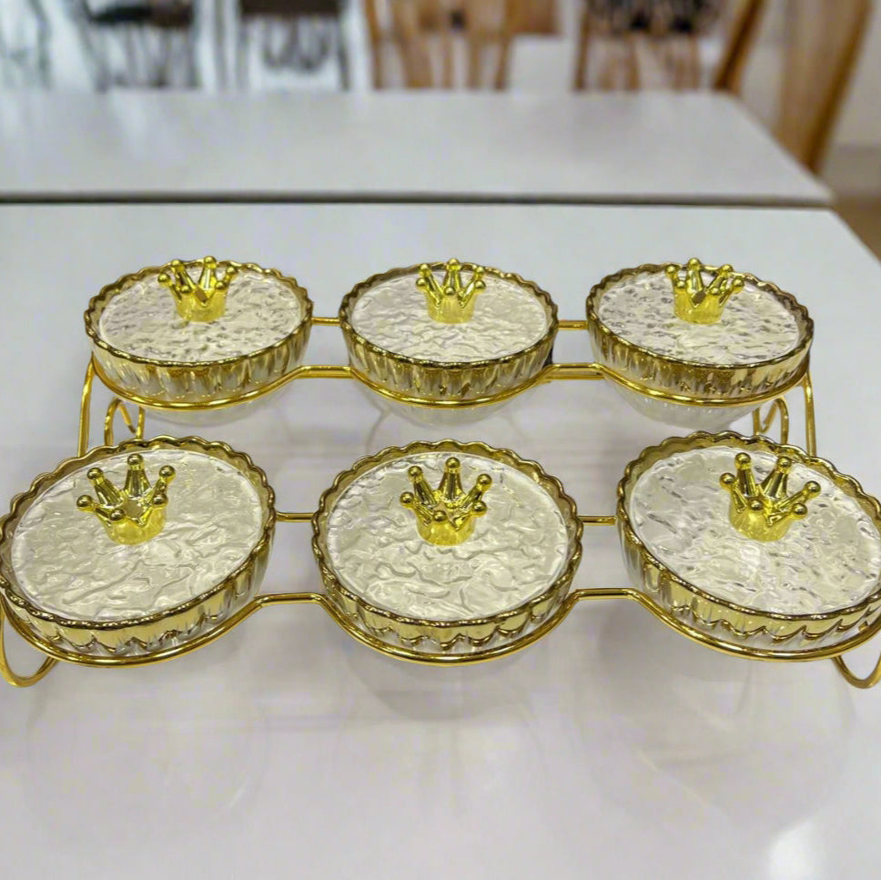 Inttox-👑 Ensemble de bols de service en verre avec support doré ✨🍽️