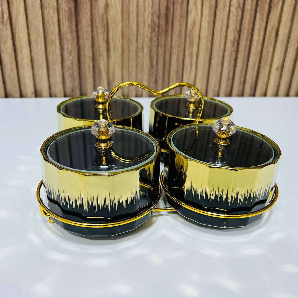 Inttox-🏺 Ensemble de pots à épices en céramique avec support doré 🏺