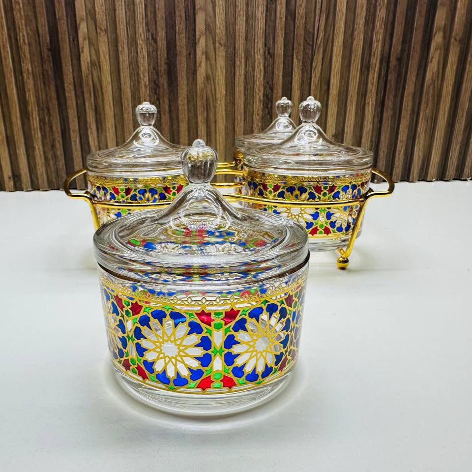 Inttox-🕌✨ Lot de 4 Sucriers Marocains en Verre de Style Islamique 🍯💛
