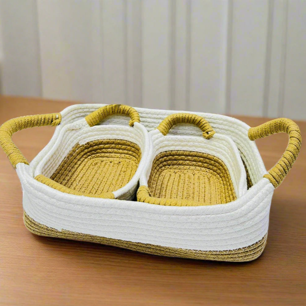 Inttox-🧺✨ Lot de 3 Paniers de Rangement en Corde de Paille & Coton avec Poignées 🌿