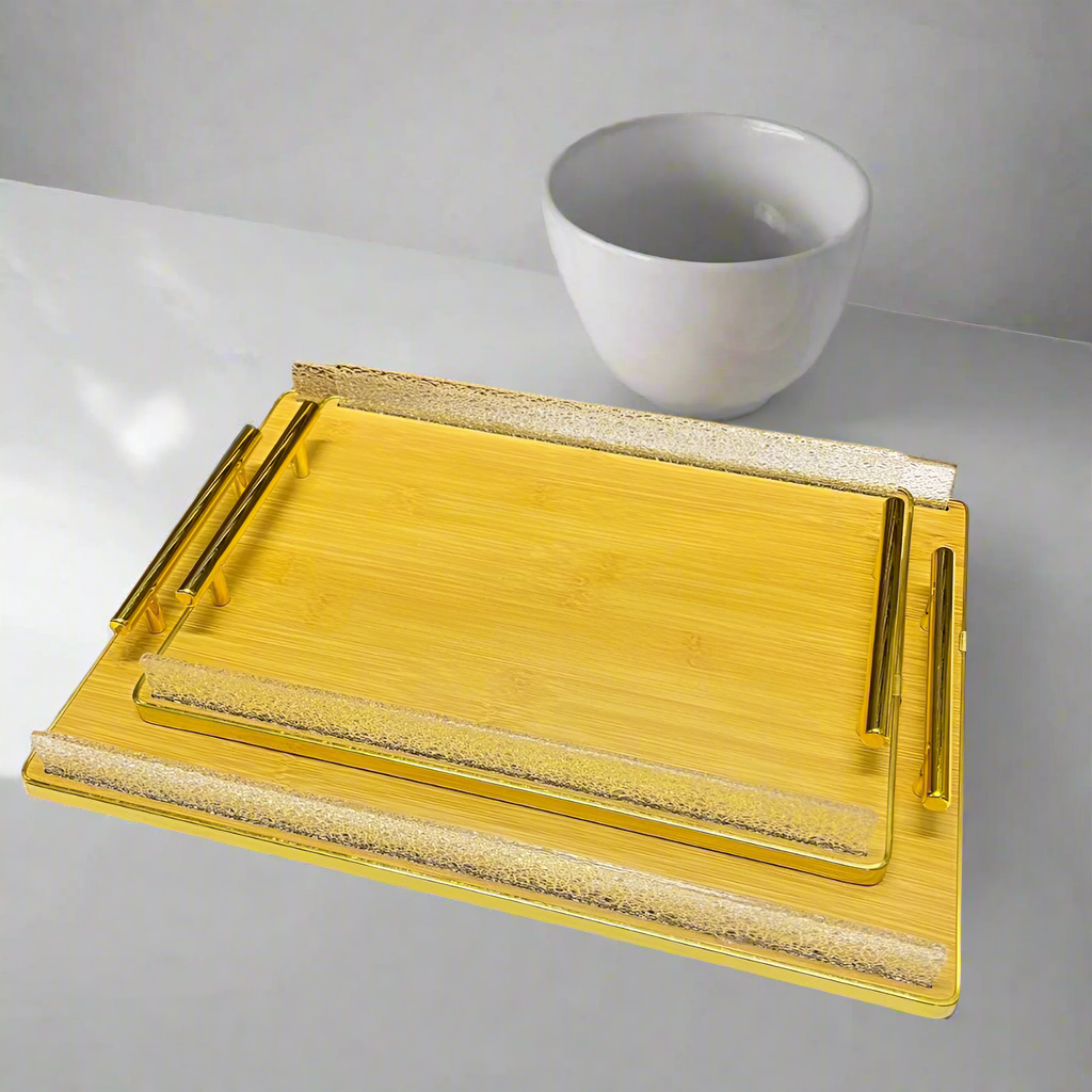 Inttox-Set de 2 Plateaux Étagés en Bois & Métal Doré 🌿✨