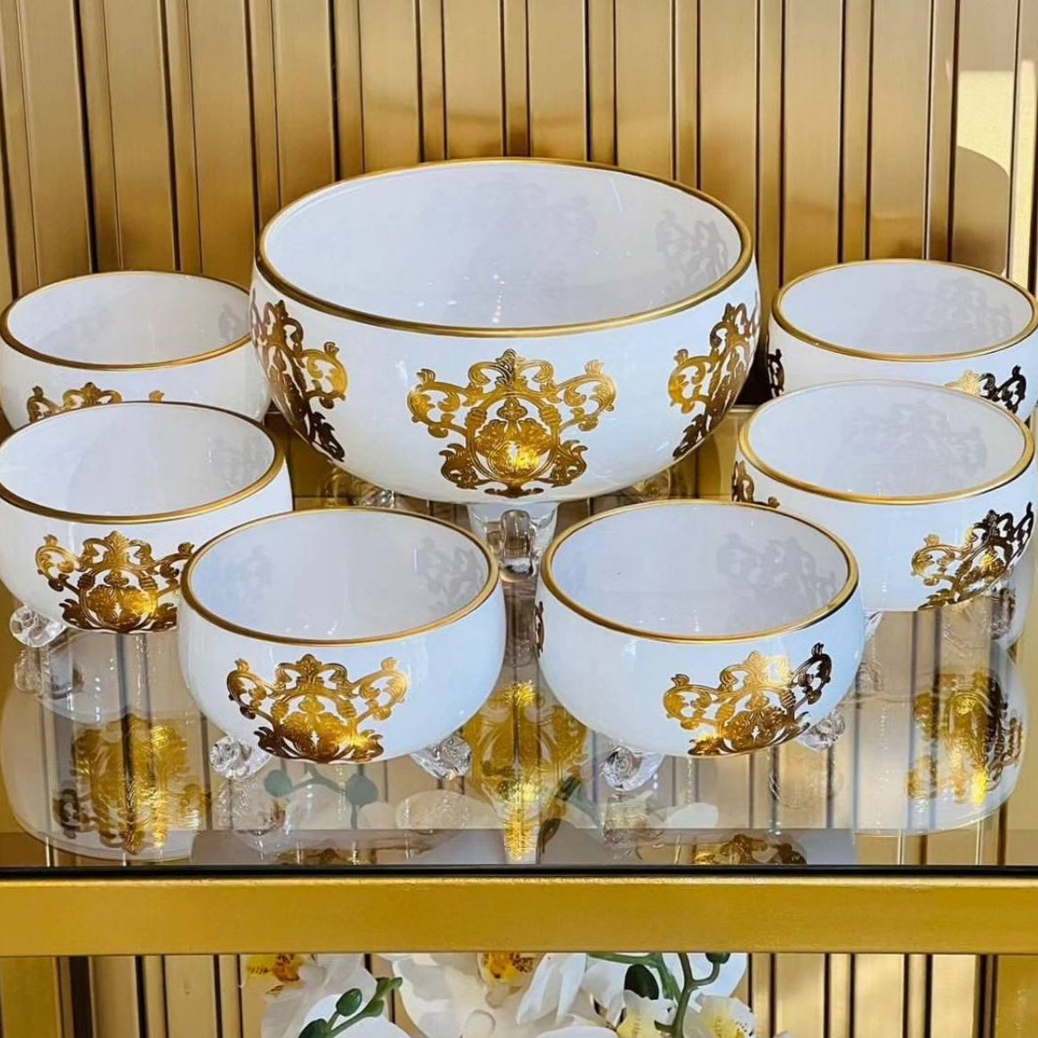 Inttox-Ensemble de Bols de Service en Verre à Décoration Dorée – 7 Pièces