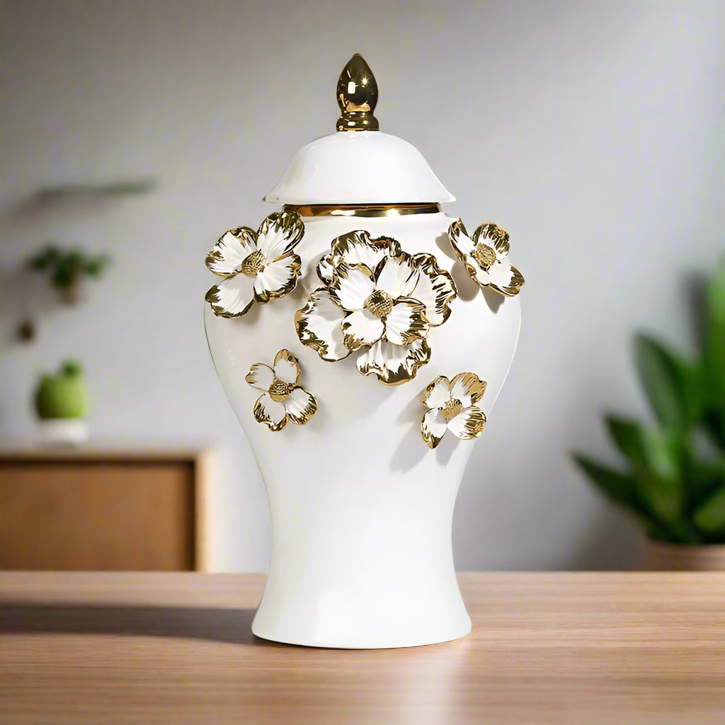 Inttox-🏺✨ Vase en Céramique Blanc "Feuilles d'Or🍃💛