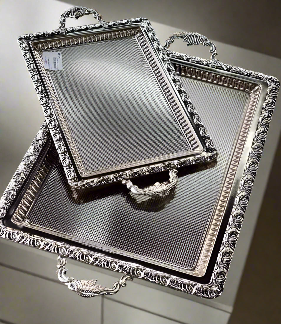 Inttox-✨ Plateaux de Service en Métal Argenté – Élégance Classique et Luxe Intemporel 🛎️🍰