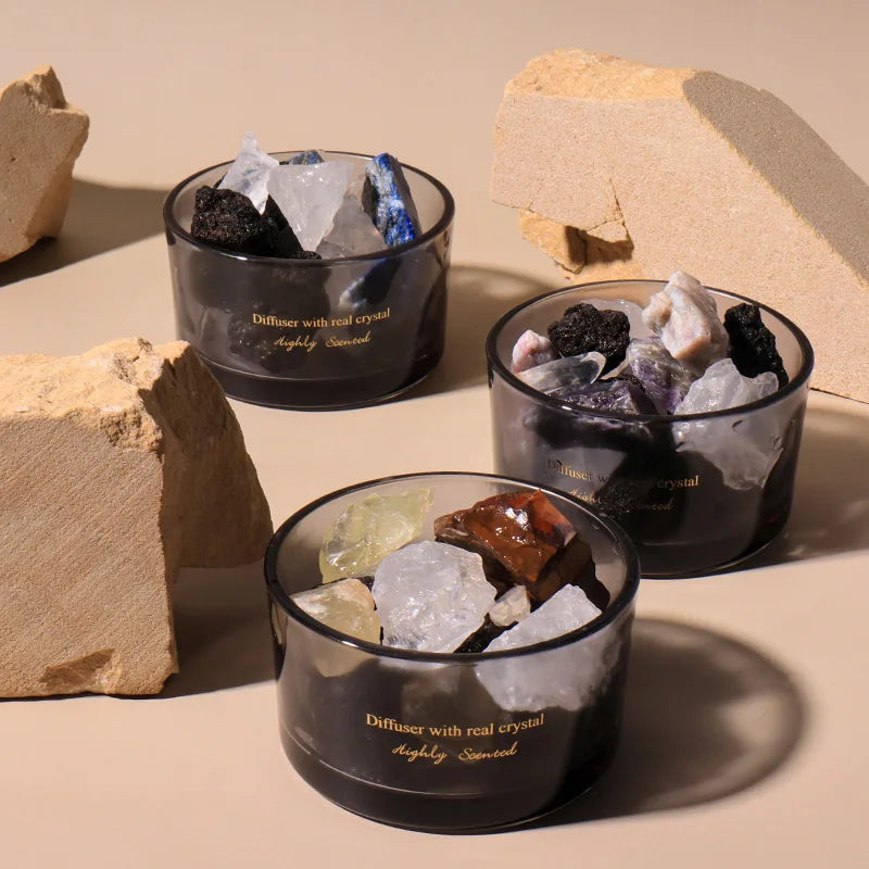 Inttox-Diffuseur de Parfum en Cristal de Pierre et Verre Noir