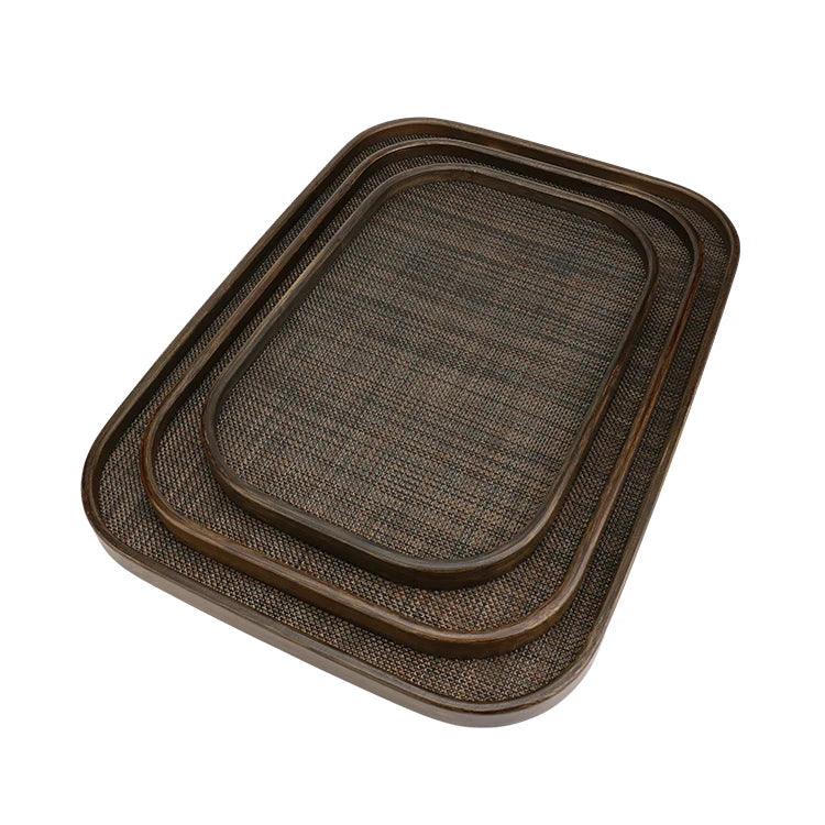 Inttox-Plateau de service rectangulaire pour cafe thé fruits nourriture et dessert 3 piece