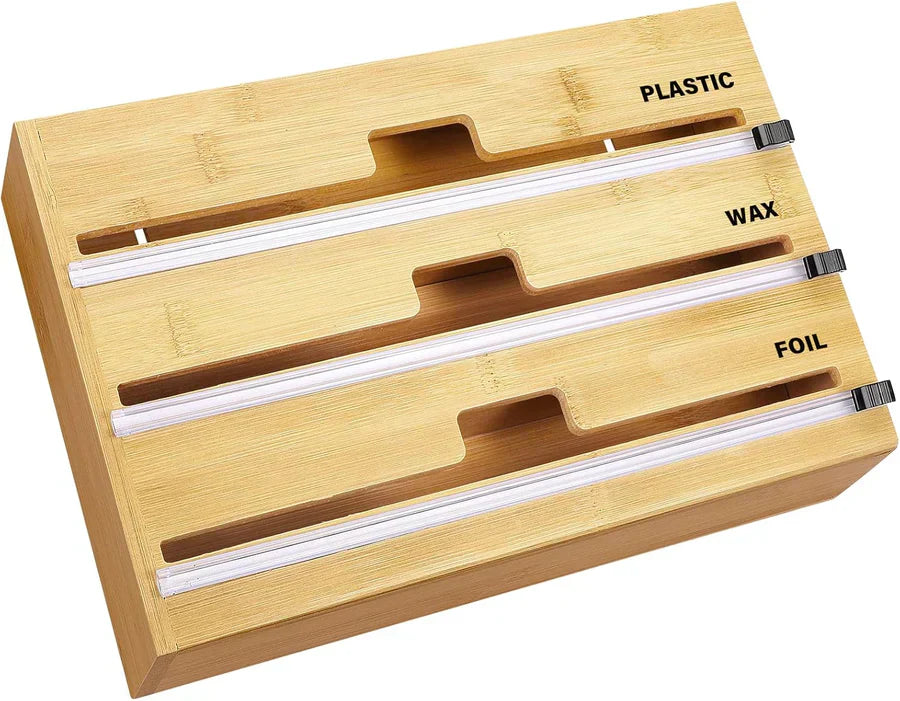 Inttox-Distributeur Rond 3-en-1 en Bambou – Film, Papier, Aluminium