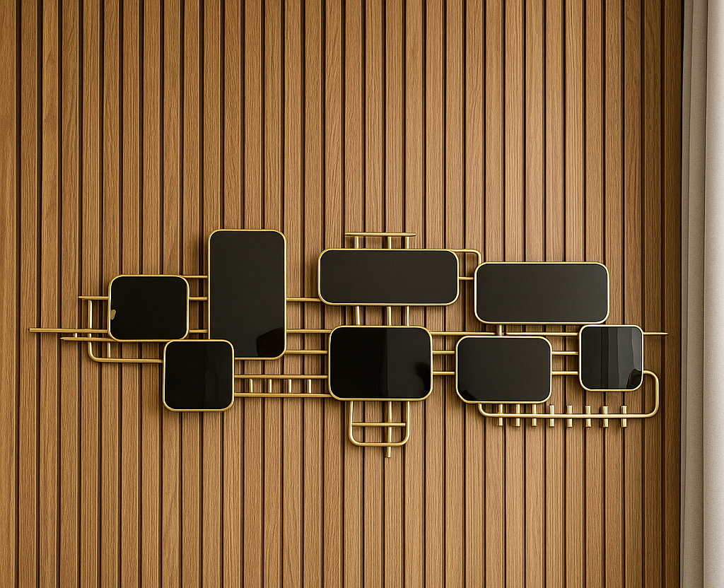 Inttox-✨ Tableau mural décoratif en métal noir et doré – Design rectangulaire moderne