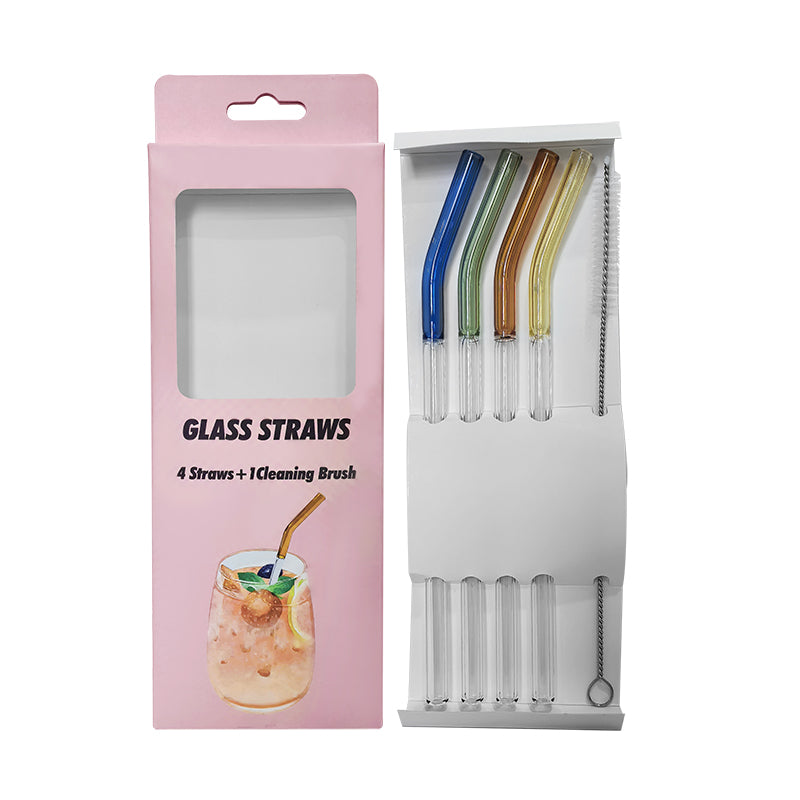 Inttox- Ensemble de Pailles en Verre Borosilicate Incurvées et Réutilisables