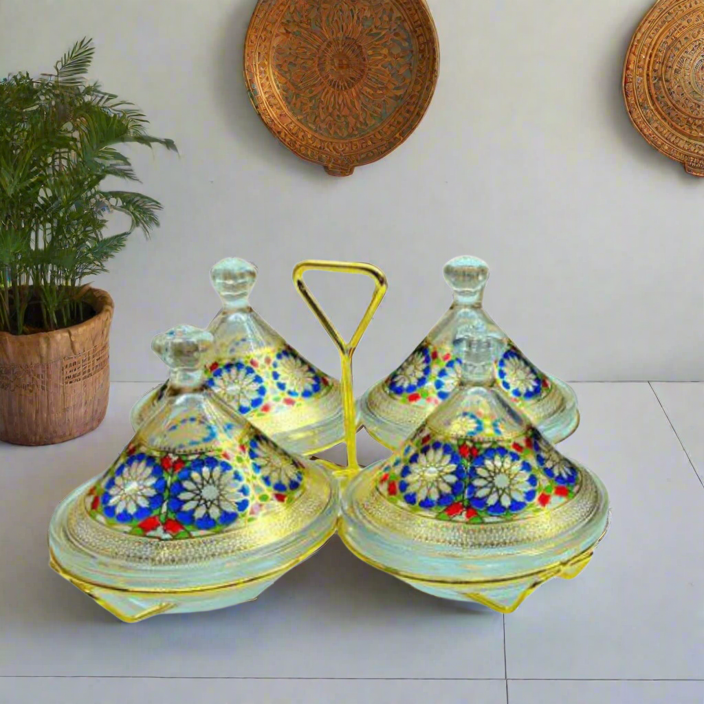 Inttox – 🏺 Set de Pots en Verre Orientaux avec Support Doré ✨