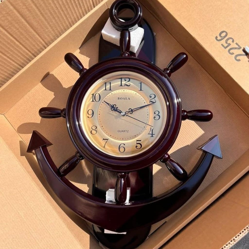 Inttox-🕰️ Horloge Murale Gouvernail Nautique ⚓ – Style Marin & Créatif