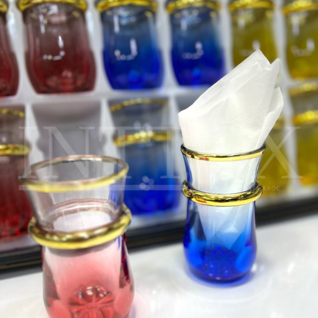 Inttox-🫖 Service de Verres à Thé Colorés avec Bordures Dorées ✨