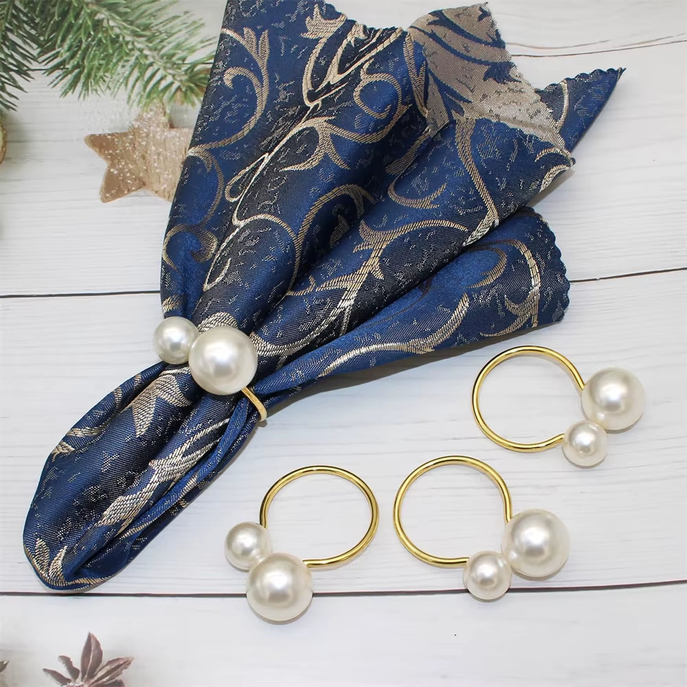 Inttox-💍✨ Anneaux de Serviette Inttox Perles Dorées – Set 6 Pièces