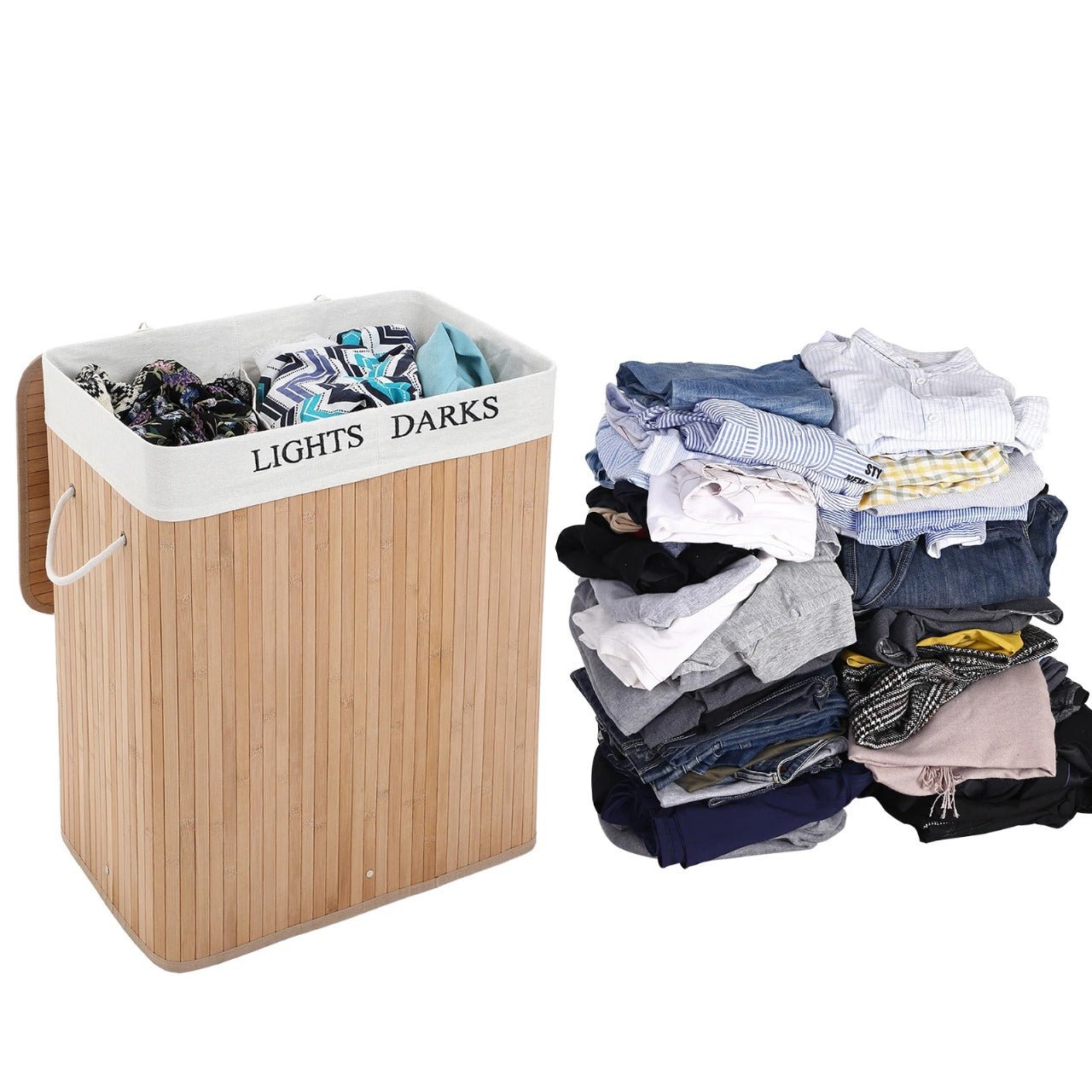 Inttox-🧺 Panier à Linge Pliable 🚿 | 2 Compartiments | Organisation Pratique pour Salle de Bain