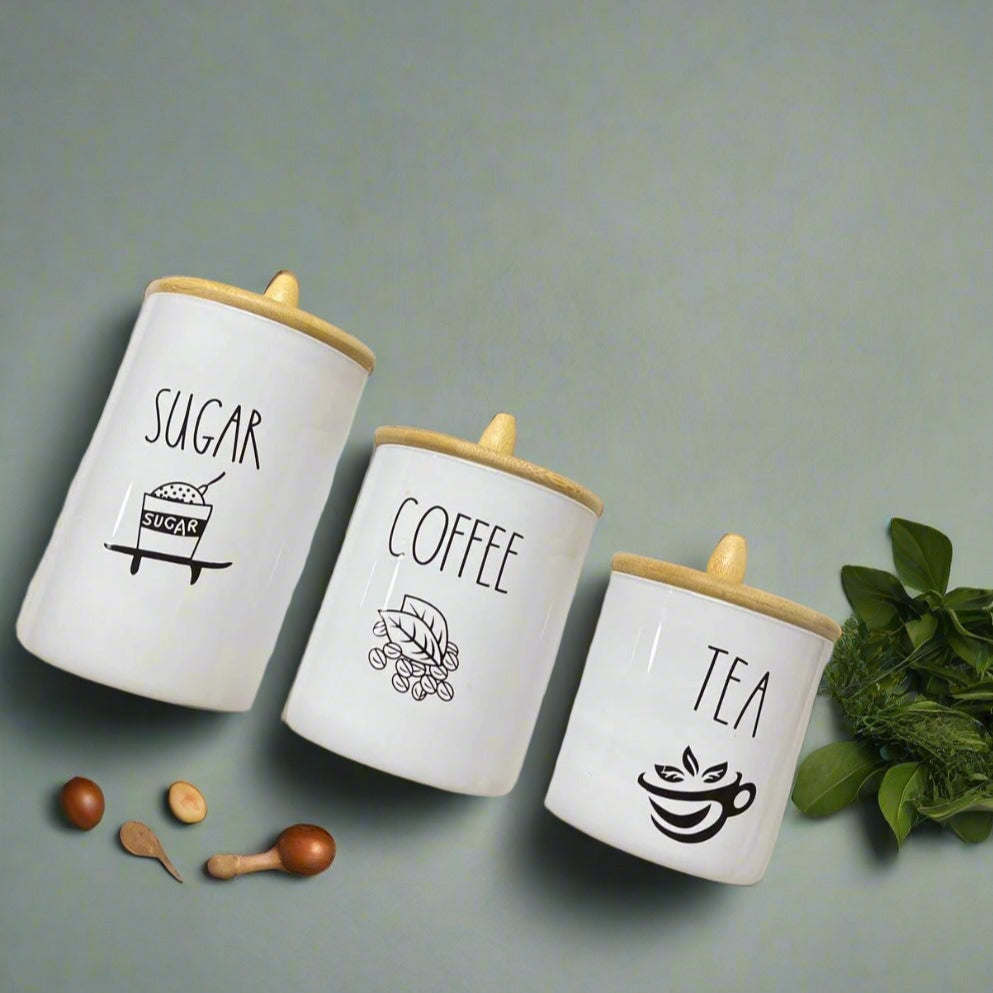 Inttox-Set de 3 Bocaux en Céramique avec Couvercles en Bambou 🌿