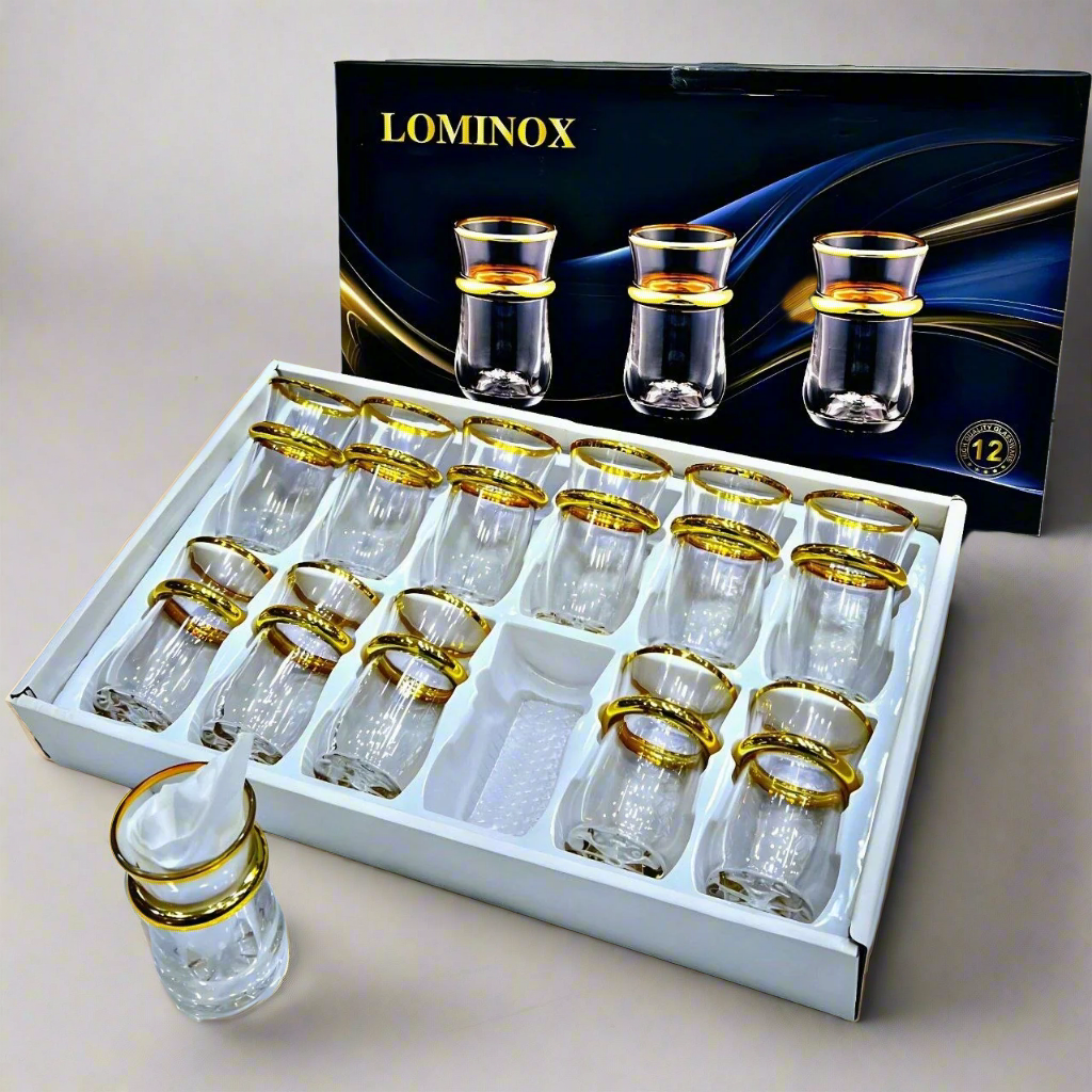 Inttox-🏺 Set de 12 Verres à Thé en Verre avec Bordures Dorées 🌟