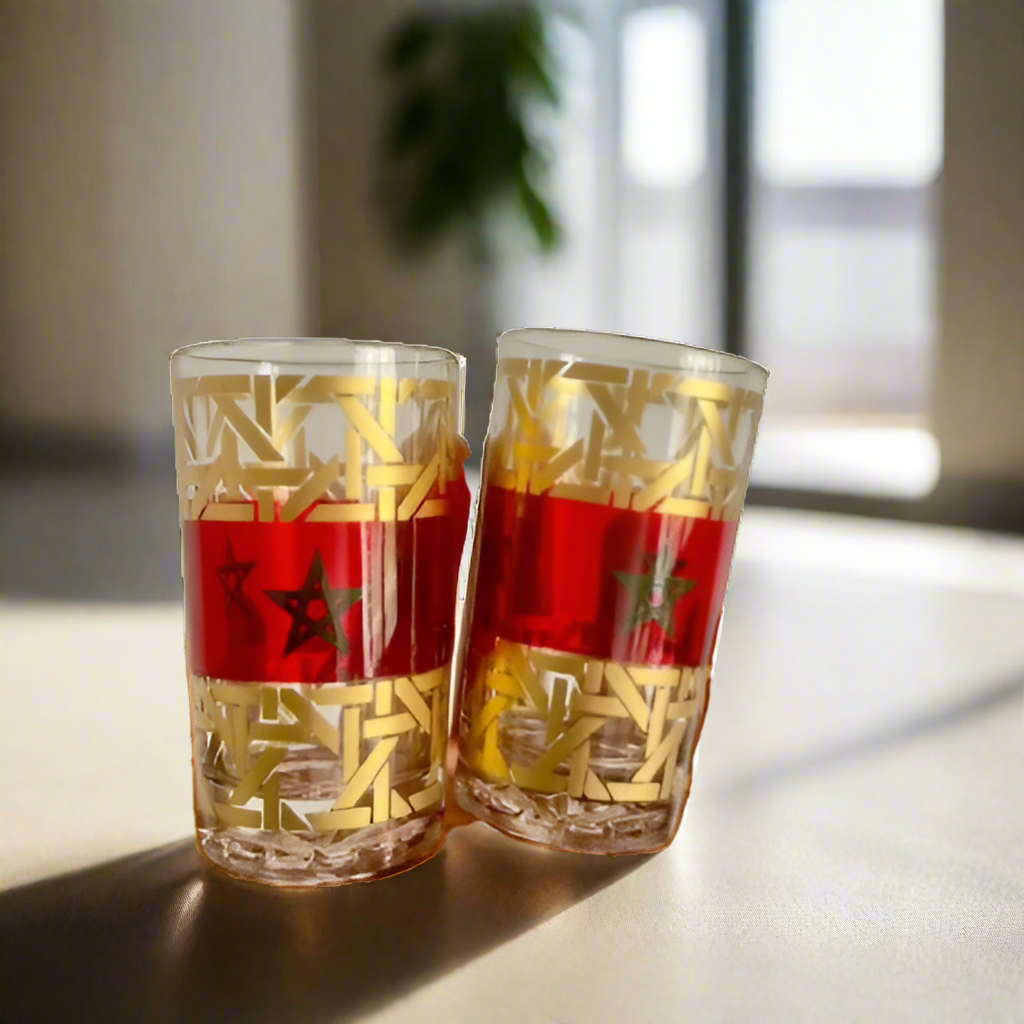 Inttox-Coffret de 12 Verres à Thé Marocains – Édition Drapeau du Maroc 🇲🇦✨